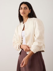 Mint Velvet Cream Satin Lace Trim Bomber Jacket - Image 1 of 8