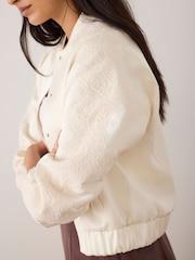 Mint Velvet Cream Satin Lace Trim Bomber Jacket - Image 3 of 8