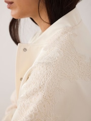 Mint Velvet Cream Satin Lace Trim Bomber Jacket - Image 6 of 8