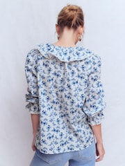 Boden Blue Ruffle V-Neck Blouse - Image 3 of 6