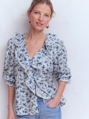 Boden Blue Ruffle V-Neck Blouse - Image 5 of 6