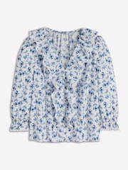 Boden Blue Ruffle V-Neck Blouse - Image 6 of 6