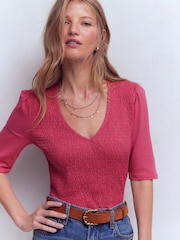 Boden Pink Lyla Smocked V-Neck Top - Image 4 of 6