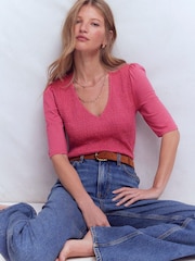 Boden Pink Lyla Smocked V-Neck Top - Image 5 of 6