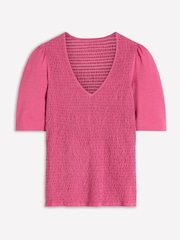 Boden Pink Lyla Smocked V-Neck Top - Image 6 of 6
