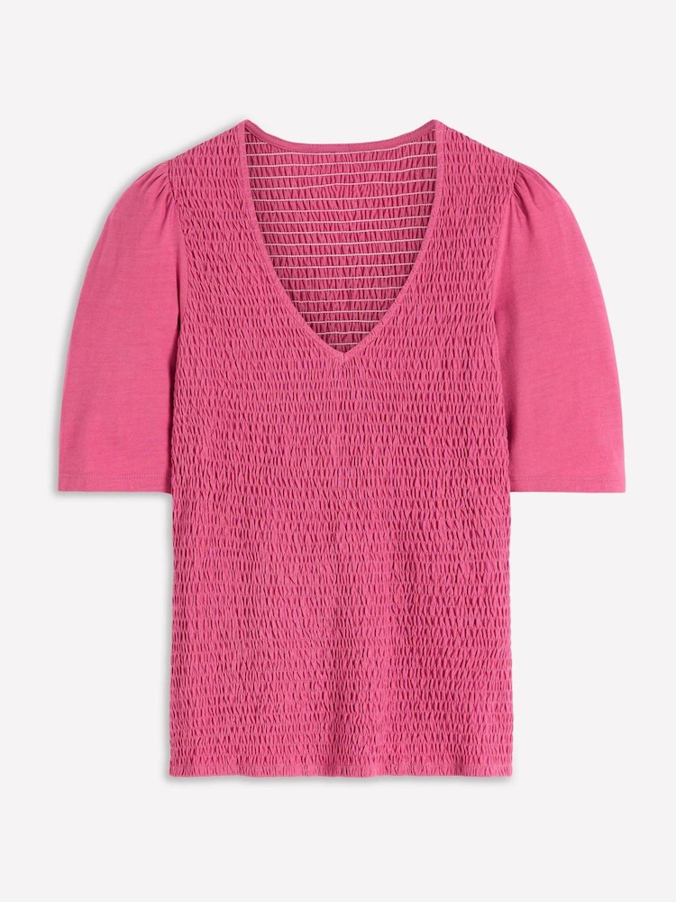 Boden Pink Lyla Smocked V-Neck Top - Image 6 of 6