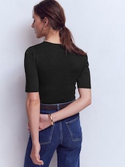 Boden Black Lyla Smocked V-Neck Top - Image 3 of 5