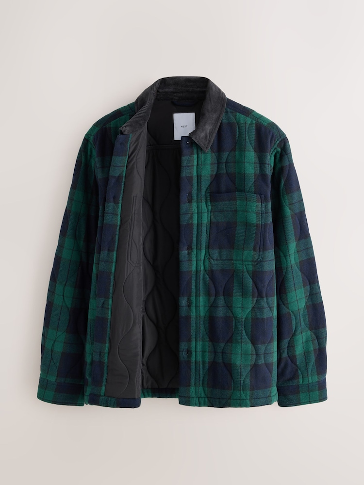 Buy Green/Navy Check Quilted Lined Shacket from the Next UK online shop