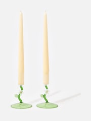 Oliver Bonas Set of 2 Green Flower Glass Candlestick Holders - Image 1 of 5