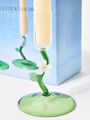 Oliver Bonas Set of 2 Green Flower Glass Candlestick Holders - Image 3 of 5