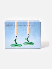 Oliver Bonas Set of 2 Green Flower Glass Candlestick Holders - Image 4 of 5