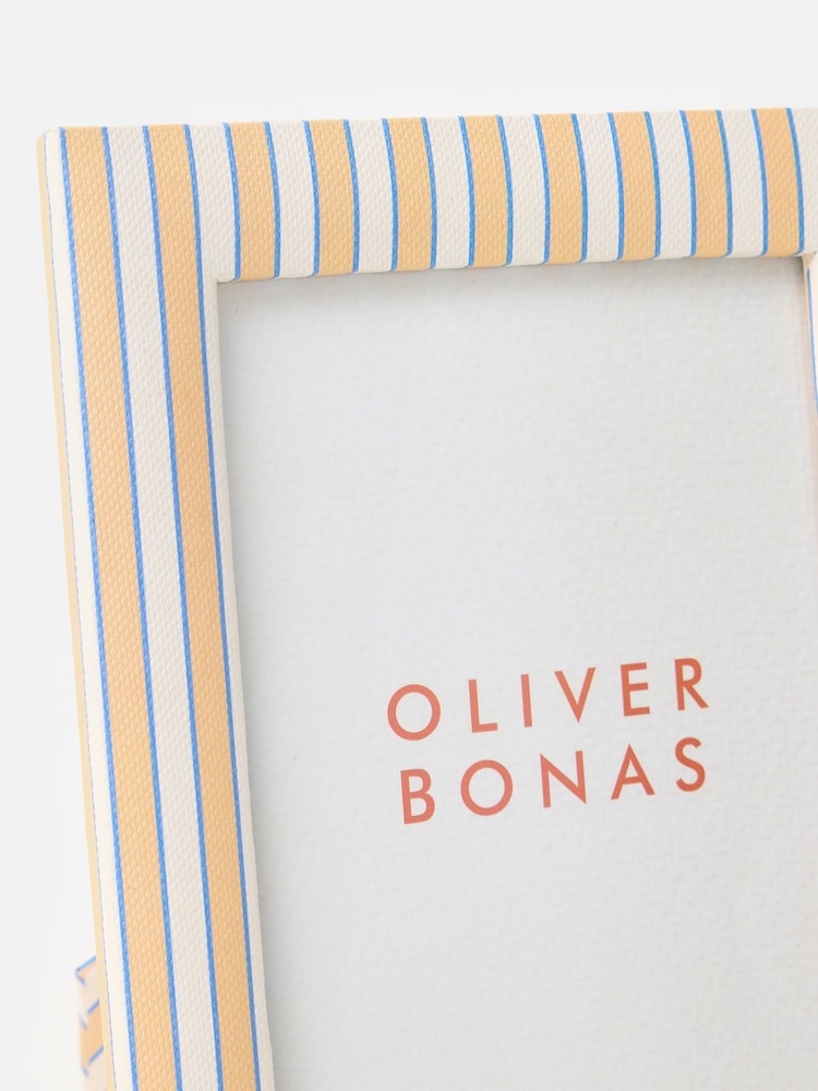 Oliver Bonas Yellow Agnès Blue & Orange Pinstripe Picture Frame 5x7 - Image 1 of 2 Oliver Bonas Yellow Agnès Blue & Orange Pinstripe Picture Frame 5x7 - Image 1 of 2