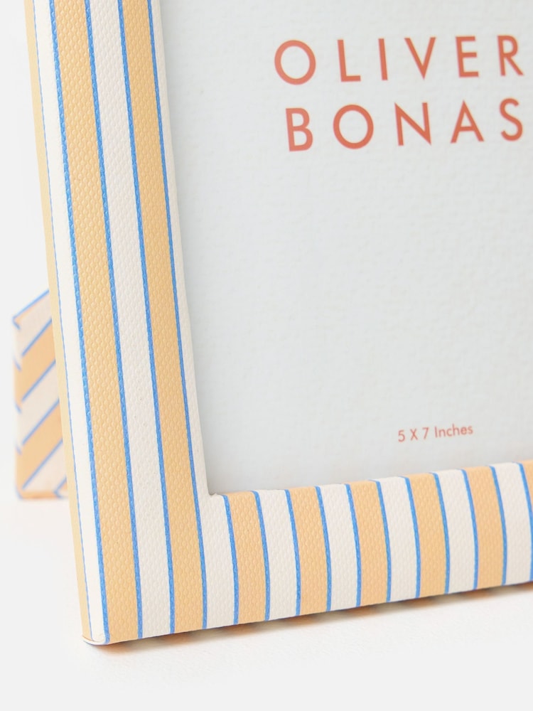 Oliver Bonas Yellow Agnès Blue & Orange Pinstripe Picture Frame 5x7 - Image 4 of 4