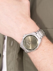 HUGO Silver Tone Seam Stainless Steel Bracelet And Green Dial Watch - Image 1 of 5
