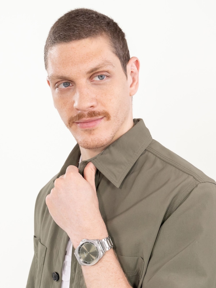 HUGO Silver Tone Seam Stainless Steel Bracelet And Green Dial Watch - Image 2 of 5