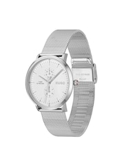 HUGO Silver Style Stainless Steel Mesh Bracelet And White Dial Watch - Image 5 of 5