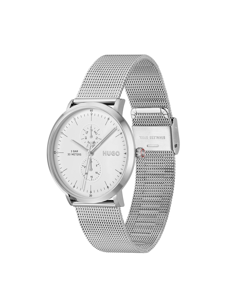 HUGO Silver Style Stainless Steel Mesh Bracelet And White Dial Watch - Image 5 of 5