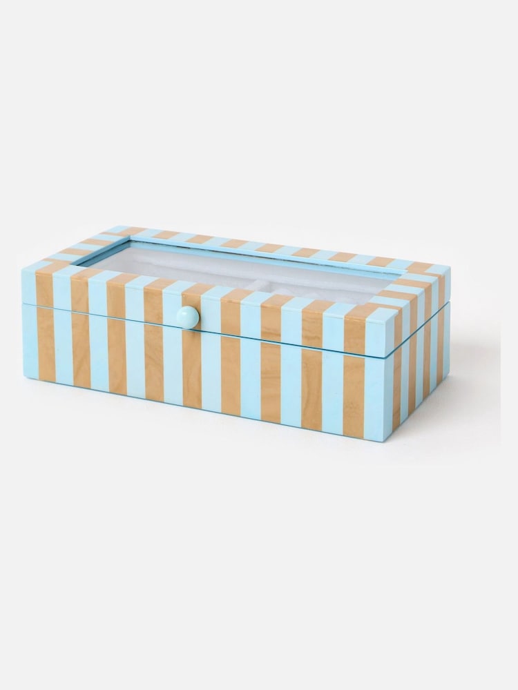 Oliver Bonas Blue & Brown Resin Striped Large Jewellery Box - Image 2 of 6