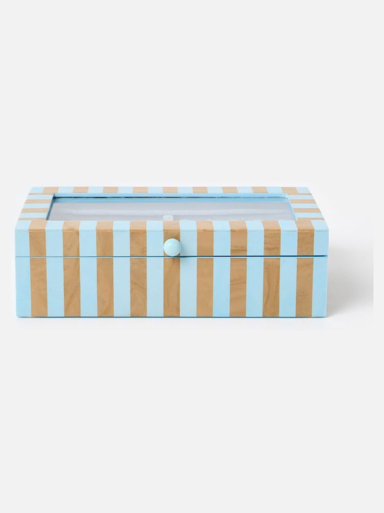 Oliver Bonas Blue & Brown Resin Striped Large Jewellery Box - Image 6 of 6