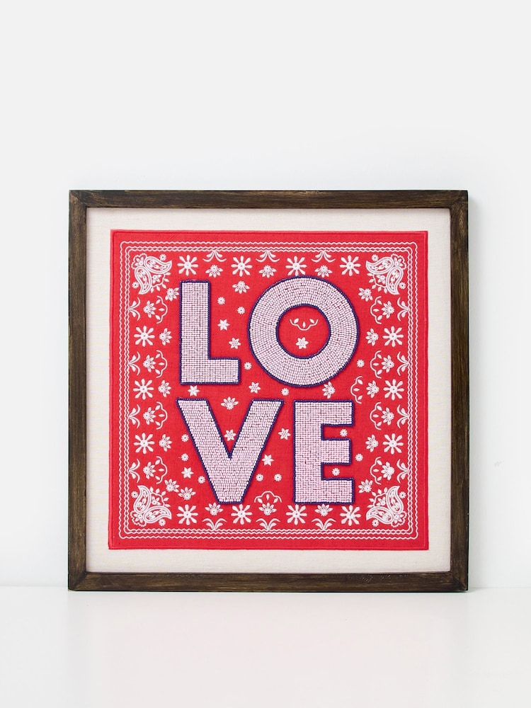 Oliver Bonas Red Paisley Love Beaded Wall Art - Image 2 of 5