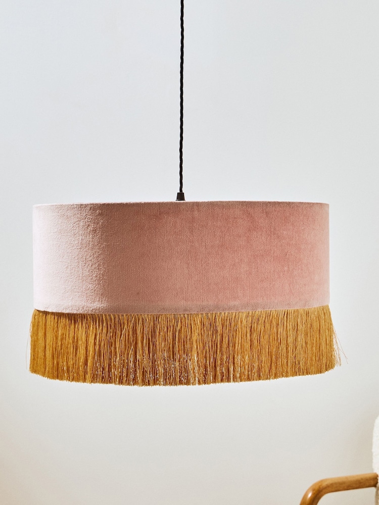 Oliver Bonas Pink Ero Velvet & Tassel Drum Lamp Shade - Image 1 of 4