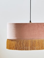 Oliver Bonas Pink Ero Velvet & Tassel Drum Lamp Shade - Image 3 of 4