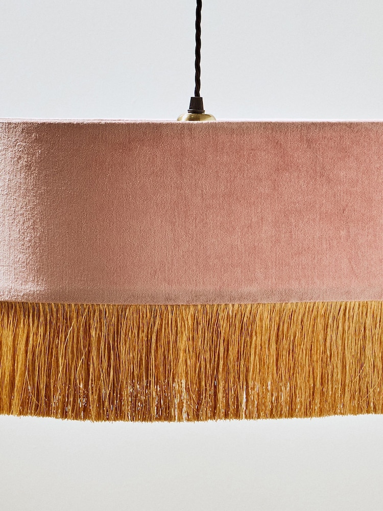 Oliver Bonas Pink Ero Velvet & Tassel Drum Lamp Shade - Image 4 of 4