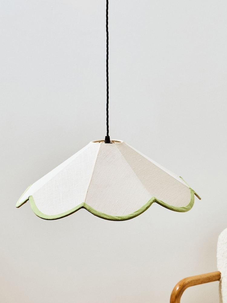 Oliver Bonas White Linen Scalloped Lamp Shade - Image 1 of 4