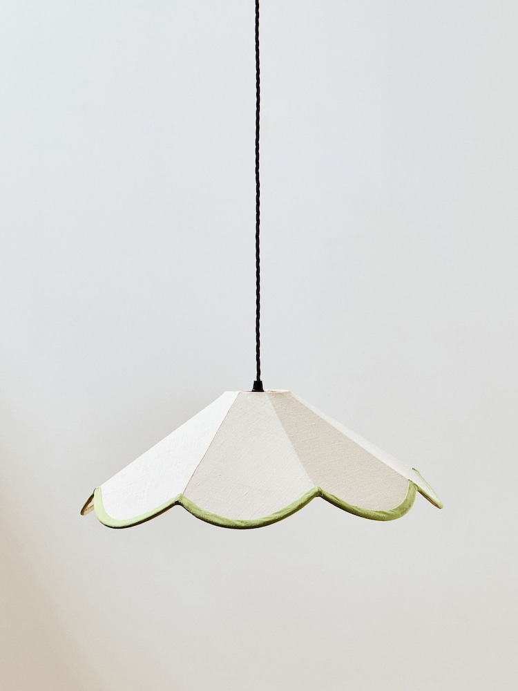 Oliver Bonas White Linen Scalloped Lamp Shade - Image 2 of 4