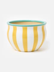 Oliver Bonas Yellow Striped Ceramic Plant Pot - Image 2 of 4