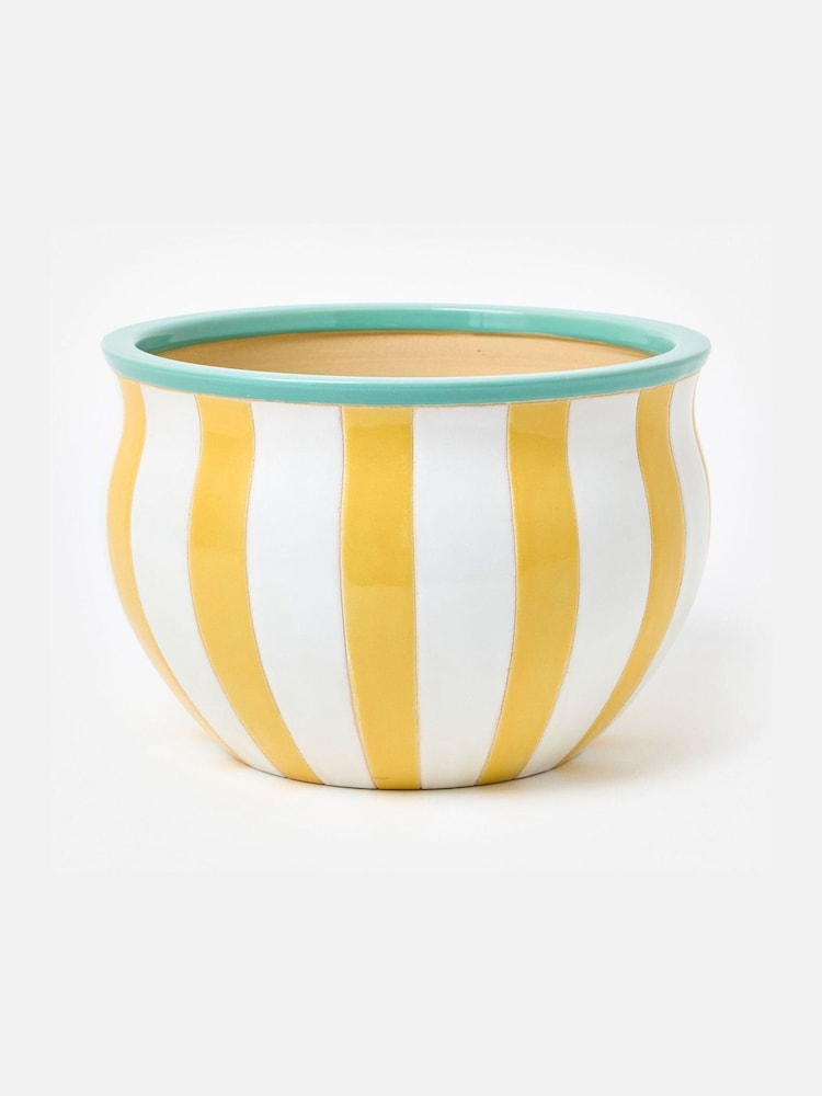 Oliver Bonas Yellow Striped Ceramic Plant Pot - Image 2 of 4