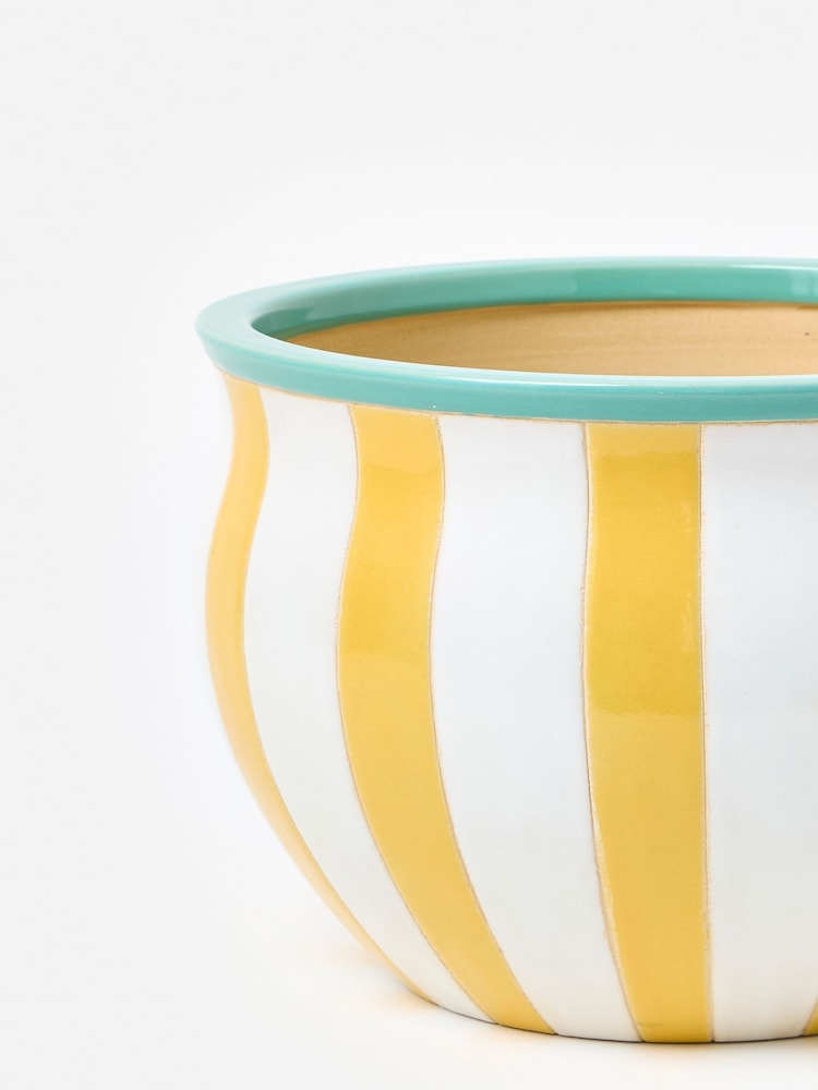 Oliver Bonas Yellow Striped Ceramic Plant Pot - Image 4 of 4