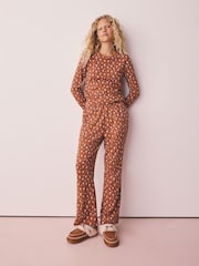 Rust Brown Snoopy Pointelle Long Sleeve Pyjamas - Image 2 of 5