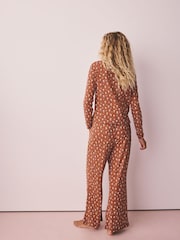 Rust Brown Snoopy Pointelle Long Sleeve Pyjamas - Image 3 of 5