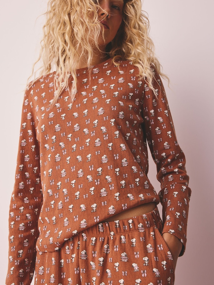 Rust Brown Snoopy Pointelle Long Sleeve Pyjamas - Image 5 of 5