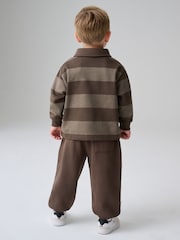 smALLSAINTS Brown Striped Rugby Top And Joggers Set - Image 4 of 15