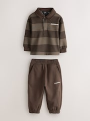 smALLSAINTS Brown Striped Rugby Top And Joggers Set - Image 8 of 15
