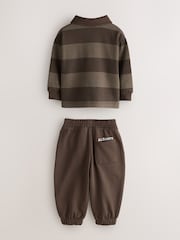 smALLSAINTS Brown Striped Rugby Top And Joggers Set - Image 9 of 15