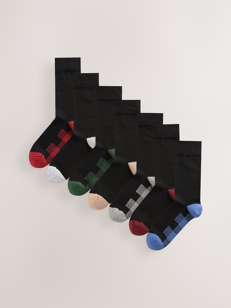 Black Red/Blue Check Footbed Cotton Rich Socks - Image 1 of 10