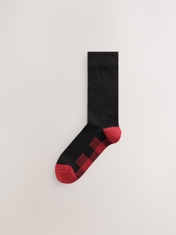 Black Red/Blue Check Footbed Cotton Rich Socks - Image 2 of 10
