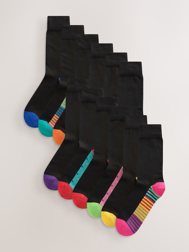 Black Bright Spot Stripe Footbed Value Cotton Rich Socks - Image 1 of 15 Black Bright Spot Stripe Footbed Value Cotton Rich Socks - Image 1 of 15