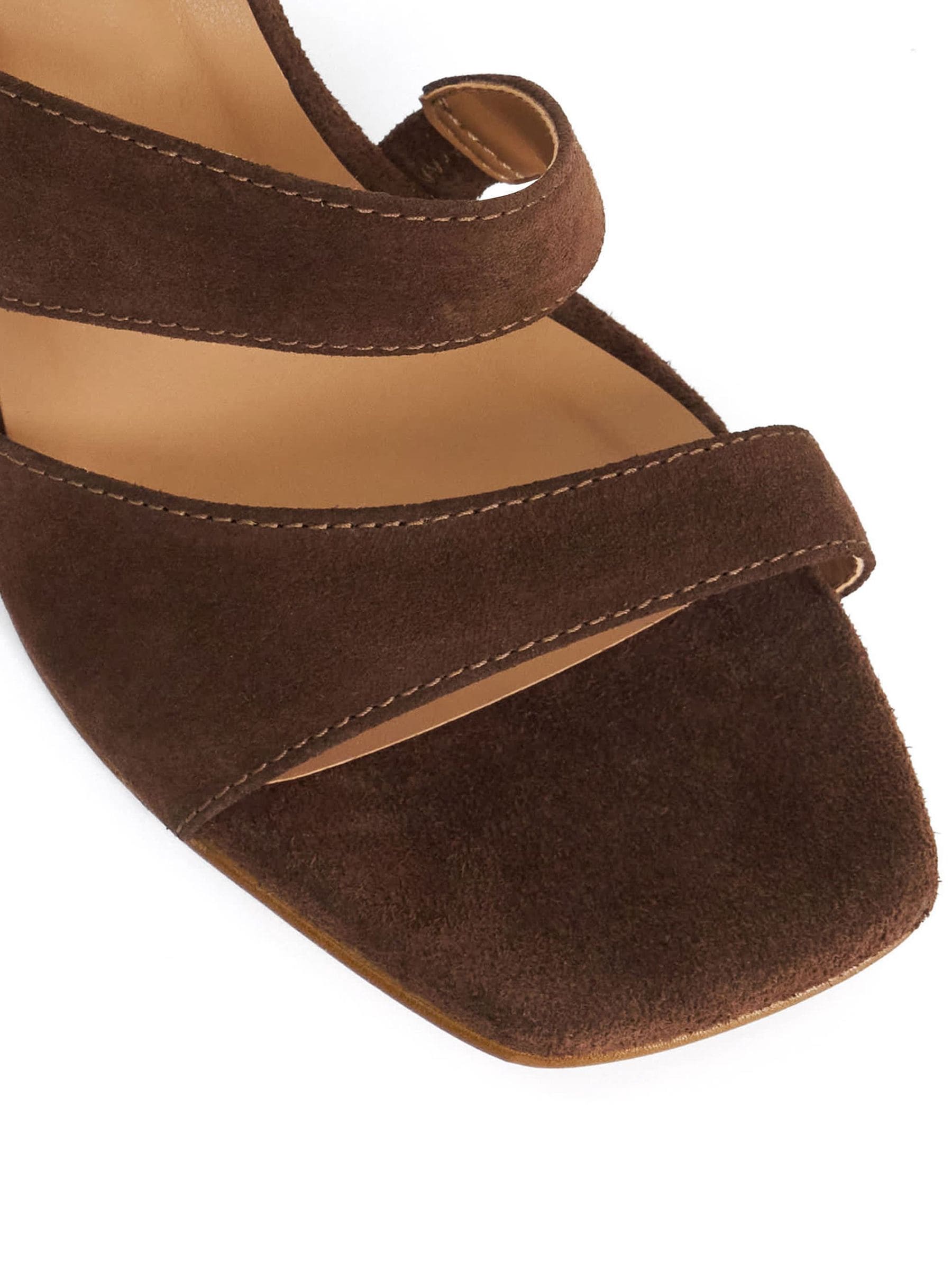 Buy Dune London Dark Brown Jaeda Block Heeled Suede Sandals from