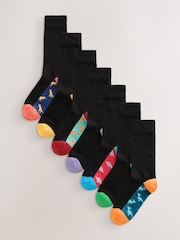 Black Dinosaur Bright Footbed Cotton Rich Socks - Image 1 of 10