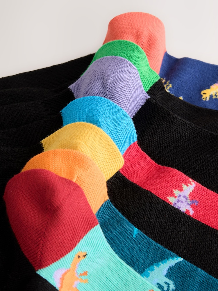 Black Dinosaur Bright Footbed Cotton Rich Socks - Image 10 of 10