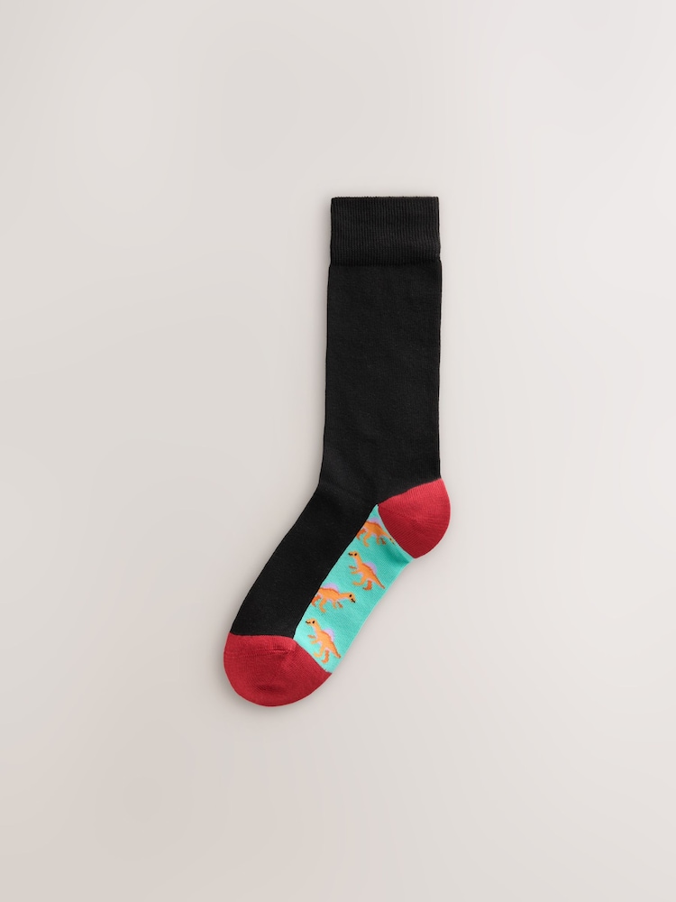 Black Dinosaur Bright Footbed Cotton Rich Socks - Image 2 of 10