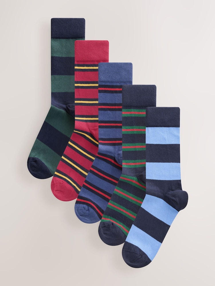 Red/ Green Preppy Block Stripe Pattern Socks 5 Pack - Image 1 of 8 Red/ Green Preppy Block Stripe Pattern Socks 5 Pack - Image 1 of 8