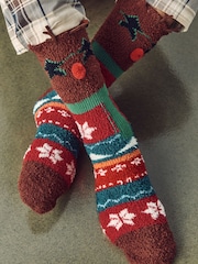 Reindeer Fluffy Novelty Socks in Box 1 Pack - Image 2 of 8