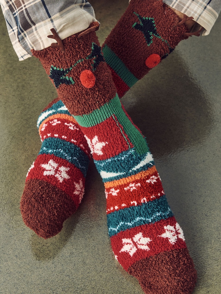 Reindeer Fluffy Novelty Socks in Box 1 Pack - Image 2 of 8