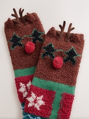 Reindeer Fluffy Novelty Socks in Box 1 Pack - Image 7 of 8