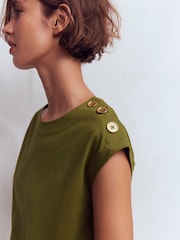 Boden Green Button Detail T-Shirt - Image 2 of 5